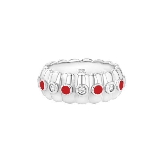 Cigar Band Ring, Diamond & Enamel in Gogo Red