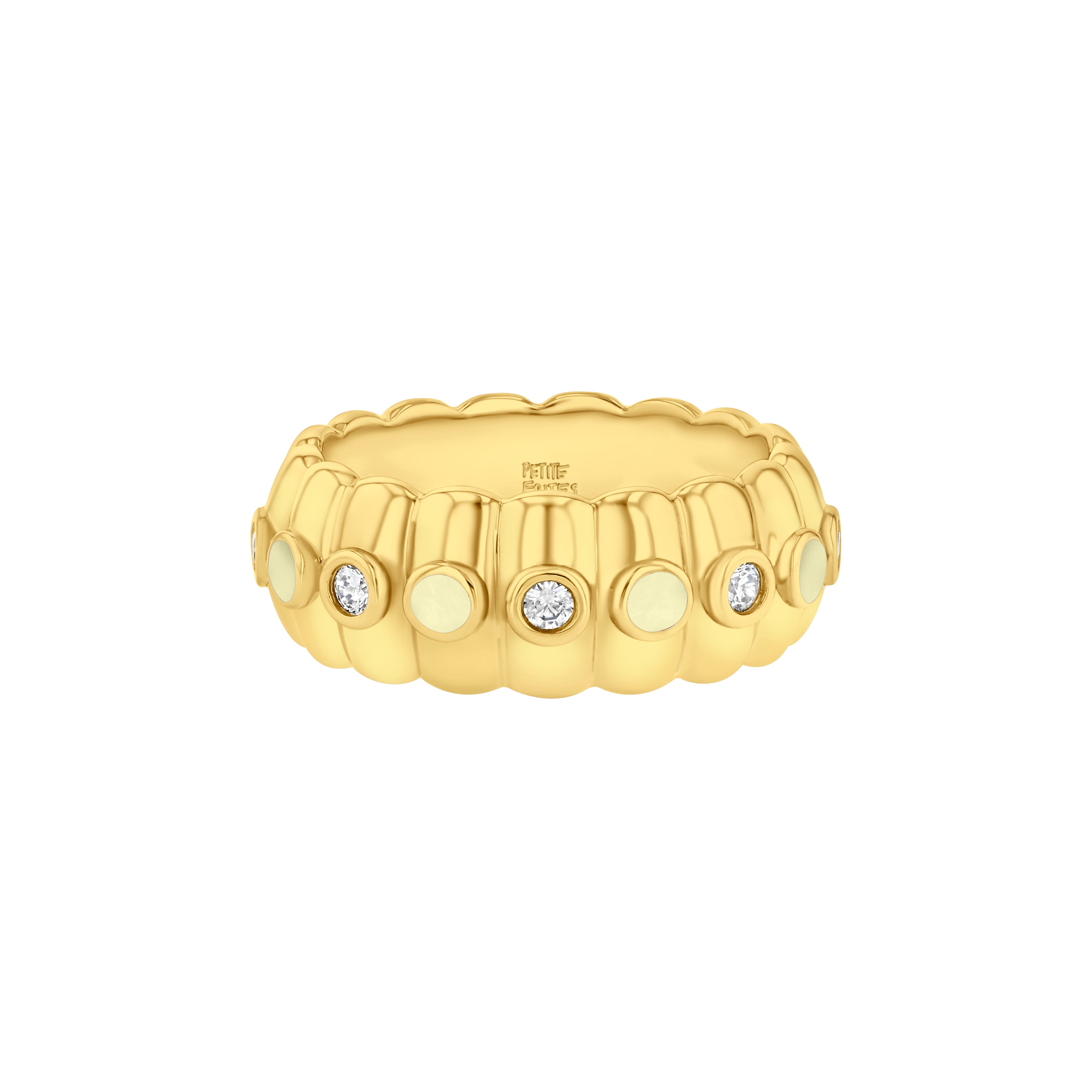 Cigar Band Ring, Diamond & Enamel in Buttercream