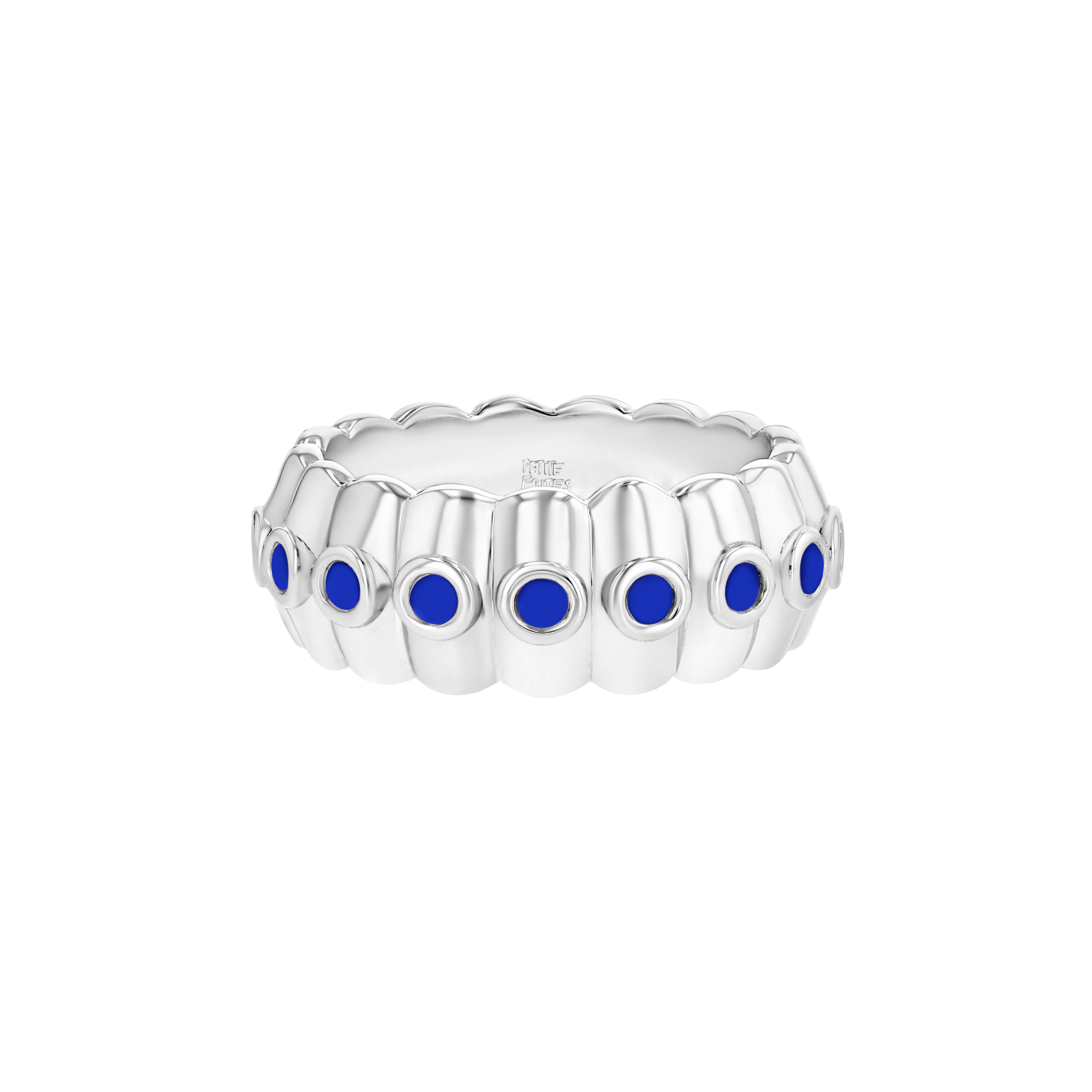 Petite Frites Cigar Band in Silver and Enamel in Azure Blue